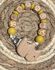 Attache Tétine personnalisable éléphant/ocre/girafe 